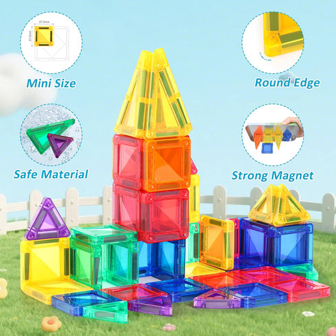 Set Mini Magnetic Tiles Toddler Travel Toys with Iron Box, STEM Educational Travel Building Toys for Kids, Travel