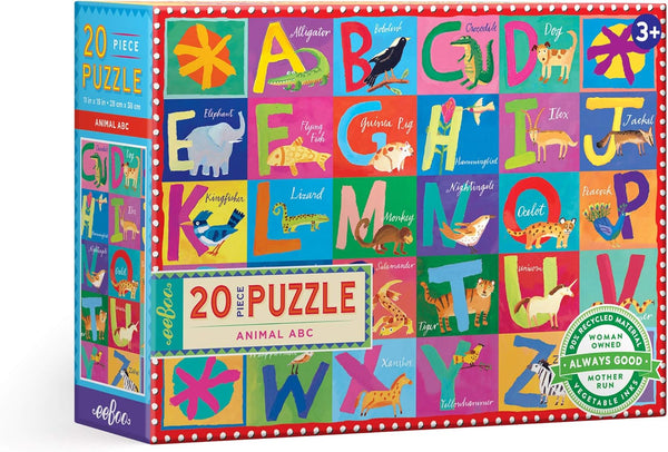 eeBoo Animal ABC - 20 Piece Big Puzzle for Ages 3 and Up, Aids in Pattern, Shape, and Color Recognition