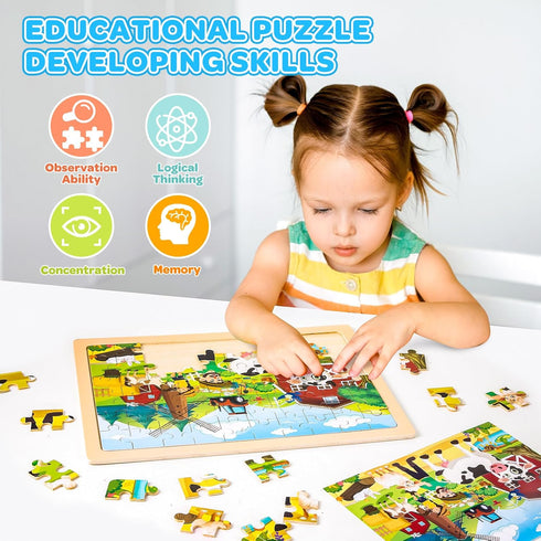 6 Packs 4-6, 60 3-5, 2 3 4 5 6 7 8 Wooden Puzzles for Kids Ages Piece Wood Dinosaur Animals Jigsaw Puzzles for Toddlers