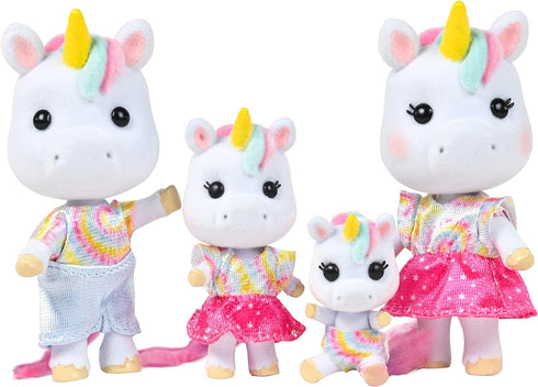 Sunny Days Entertainment Honey Bee Acres Rainbow Ridge Daydreamers Unicorn Family, 4 Miniature Flocked Dolls