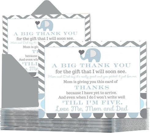 Paper Clever Party Blue Elephant Baby Shower Thank You Cards, 15 Pack with Envelopes, 4x6, Personalize