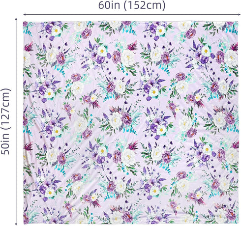 50 60 Inch, Toddler Blanket x Large Baby Blanket for Kids, Super Soft Warm Minky with Dotted Backing, Purple Floral
