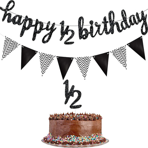 Boao Pre-Strung Half Birthday Decorations Set, 6 Months Happy 1/2 Birthday Banner, Cake Topper for Baby Shower