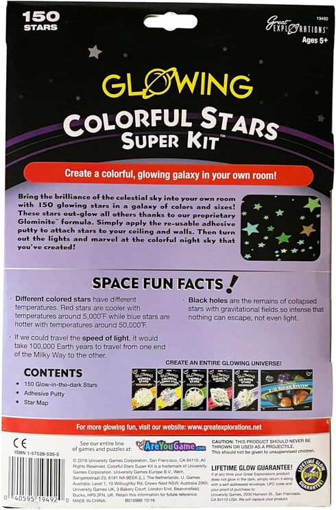 Great Explorations: Colorful Stars Super Kit, Glow In The Dark Ceiling Stars, 150 Pieces