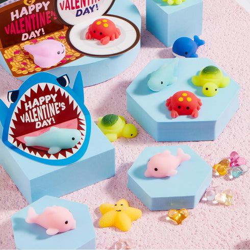 30 Packs JOYIN Valentines Day Gift Cards with Mochi Squishy Toys, Stress Relief Fidget Toys, Kawaii Mochi Squeezes