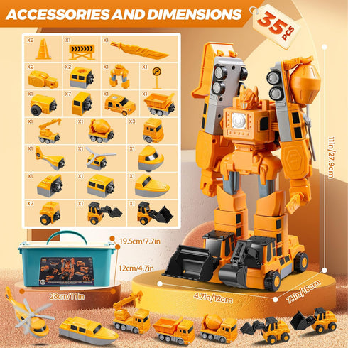3-5 4-8 35 Magnetic Transform Engineering Car Assembled Toys with Storage Box, Robot Magnetic Blocks Toy, Construction