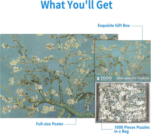 1000 Piece Puzzle for Adults - Almond Blossoms by Van Gogh - Famous Oil Painting Jigsaw Puzzles 1000 Pieces