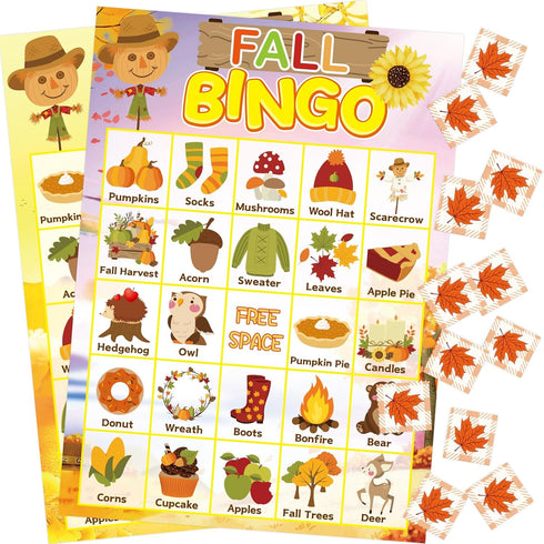 Fall Bingo Game for Kids - 24 Players Happy Harvest Thanksgiving Party Supply