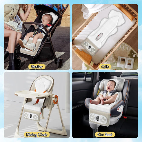 2 3 10000mA Setting, Summer TRELC Baby Stroller Cooling Pad with Fans, Speeds Cooling Cushion, Rechargeable Battery