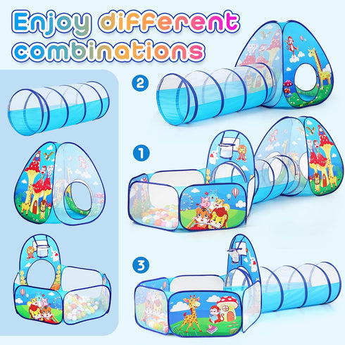 3 in 1 Kids Play Tent for Toddler with Baby Ball Pit, Play Tunnel, Indoor Outdoor Playhouse for Boys and Girls Gifts