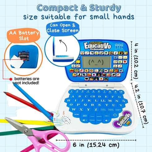 ZEENKIND Spanish & English Small Talking Laptop Toy for Kids 2-4 Years Old, Learn Spanish Alphabet Numbers Words