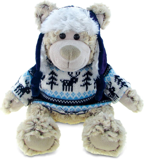 DolliBu Plush Polar Bear Stuffed Animal, Soft Huggable White Bear with Hat & Sweater - 9 Inch