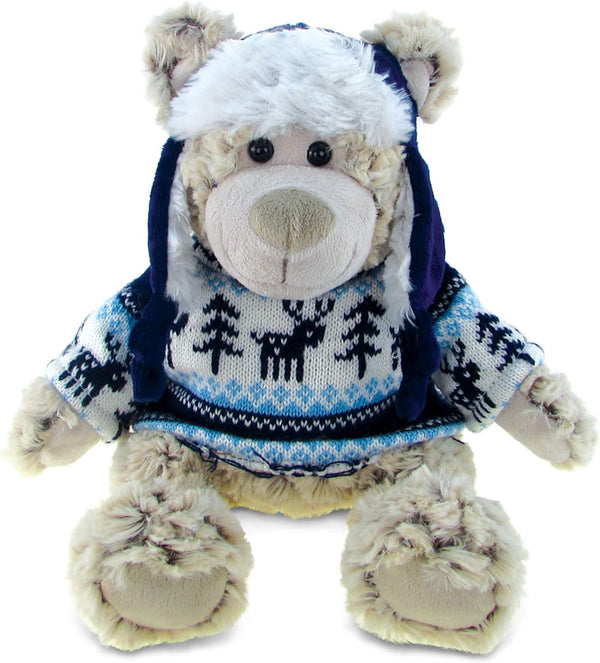 DolliBu Plush Polar Bear Stuffed Animal, Soft Huggable White Bear with Hat & Sweater - 9 Inch
