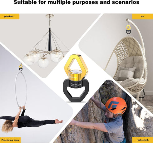 Swing Swivel, 35KN Safety Rotational Device, Swing Spinner for Web Tree Swing, Aerial Dance, Black-Gold