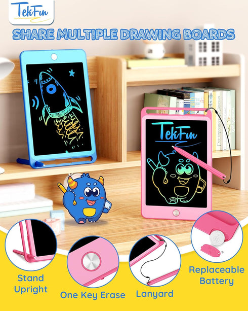 TEKFUN 2 Pack LCD Writing Tablet for Kids, 8.5 Inch Blue+Pink Doodle Board with Lanyard, Educational Toddler Toys