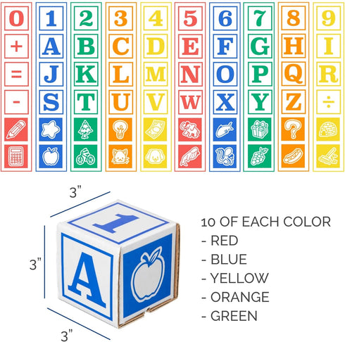 Bankers Box at Play Cardboard ABC/123 Building Learning Blocks, 50 Pack, 3"x 3" Blocks for Kids