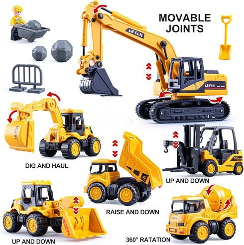 duturpo Mini Construction Trucks Playset for Toddlers, Excavator, Bulldozer, Forklift, Dump Truck, Gift for Kids