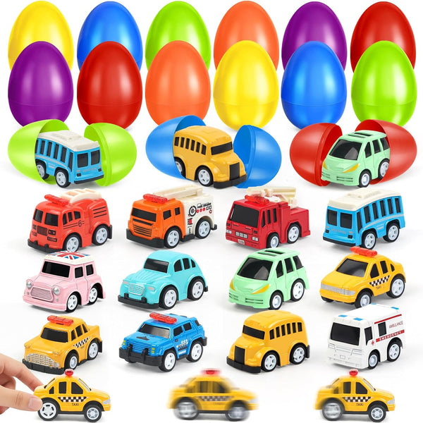 OCHIDO 12 Pack Easter Eggs Filled with Die-Cast Cars, Prefilled Easter Eggs