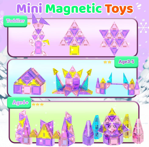 Set 4-8,Ideal SKTMYY Travel Magnetic Tiles for Girls,Pink Mini Portable Magnet Toys with Iron Case,Travel Toys for Kids