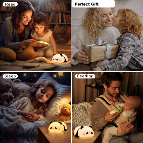Dimmable HAPPYBAG Panda Gifts, Cute Rechargeable Panda Lamp for Kids Room, Silicone Touch Night Light for Baby Nursery