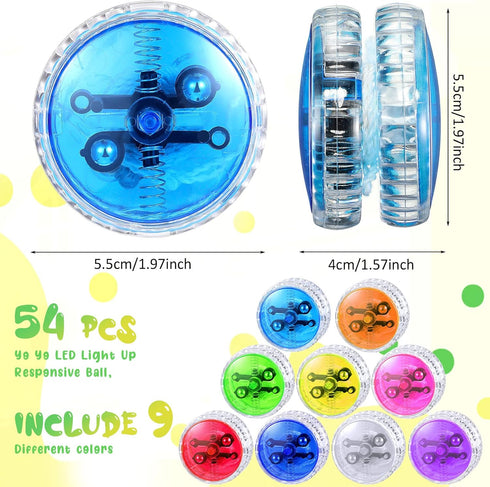 54 Pieces LED Light Up Yo Yo for Kids, Colorful Plastic Responsive Trick Ball for Beginner Birthday Party Favors