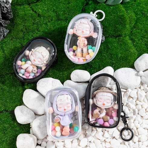 Clear Figures Display Bag, Portable Storage Bag with Keychain, Mini Doll Hanging Blind Box, Dustproof Collectibles Case