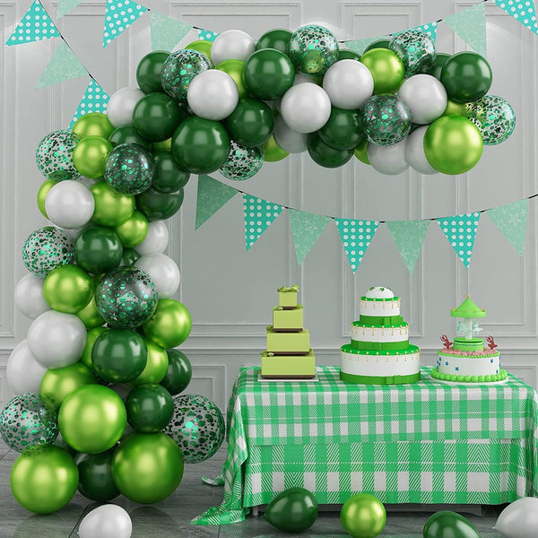 Balloon Garland Arch Kit Green, 107PCS Green White Balloon Arch Kit with Confetti Balloons for Birthday Decoration