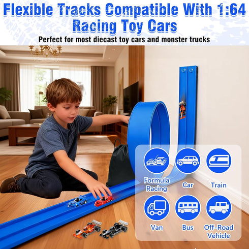 Yunzuiyue 20 4 Set,Kids Ft Flexible Race Track Toys, Flex Race Car Ramp Track with Race Cars & Suction Cups Rolls Up