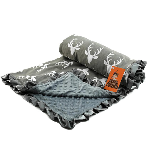 Dear Baby Gear Baby Blankets for Boys & Girls, Neutral Baby Blankets, Crib & Nursery Quilt, Antlers Grey with Ruffles