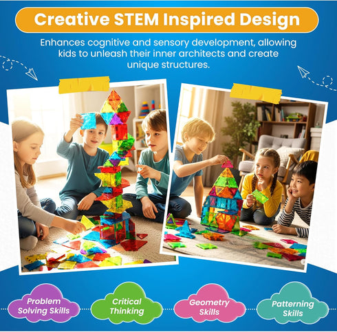 STEM Engine 100 Set Pc Magnetic Tiles Building Blocks for Kids Educational Magnet Toys for Preschool Learning, Creative