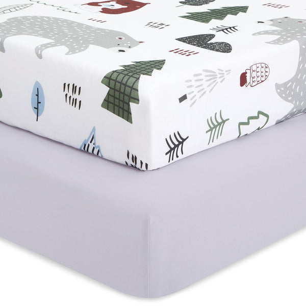 Evolur Bear Dark 2 Pack Crib Sheet, Fitted Crib Sheet for Standard
