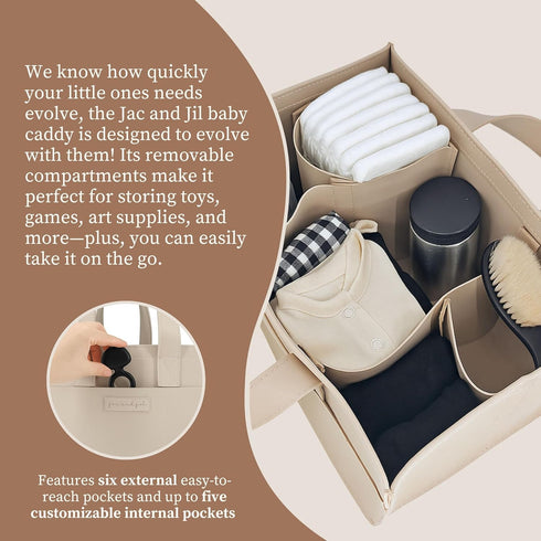 Jac and Jil Premium Vegan Leather Baby Diaper Caddy Organizer Portable Storage Basket for Newborn Essentials, Changing