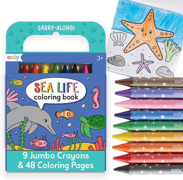 Ooly Travel Art Kit with 9 Jumbo Crayons & 48 Themed Coloring