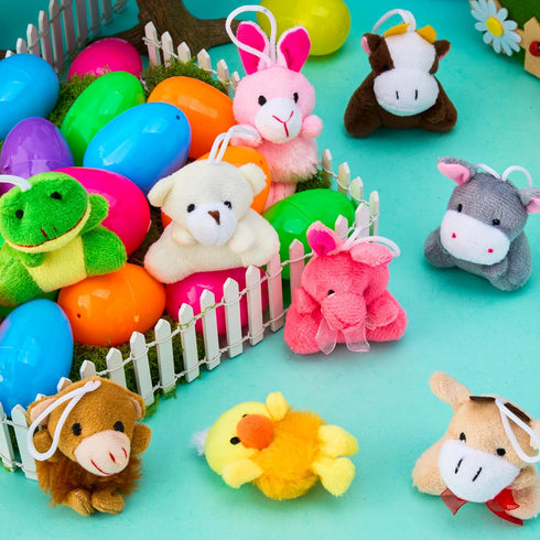 12 JOYIN Pcs Prefilled Easter Eggs with Plush Toys, Plastic Eggs Filled with Mini Stuffed Plush Toys, Basket Stuffers