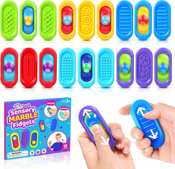 Sensory Marble Fidget for Kids Classroom- 18 Pack Gel Squeeze Stress Anxiety
