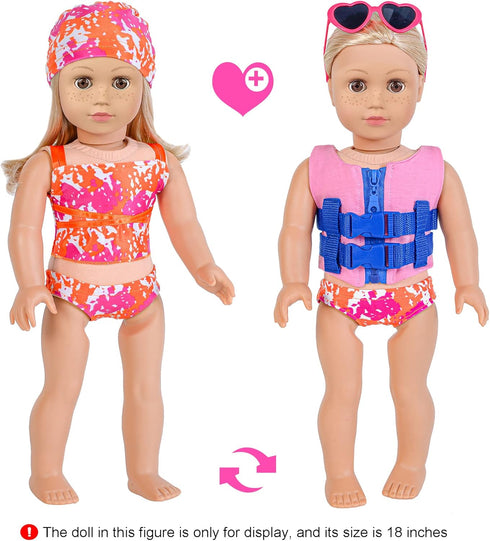 18 inch BeachSet Summer 18" ebuddy Doll Clothes and Accessories - Swimsuit and Pool & Beach Outfit with Life Vest