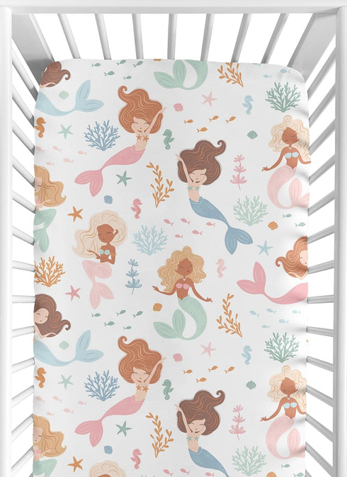 Sweet Jojo Designs Fitted Baby Crib Sheets (Ocean Mermaids) for Girls, Infant