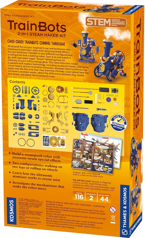 2-in-1 2 8+ 12+ Thames & Kosmos TrainBots: STEAM Maker Kit | Build Steampunk Robots w/LED Lights | Explore Robots