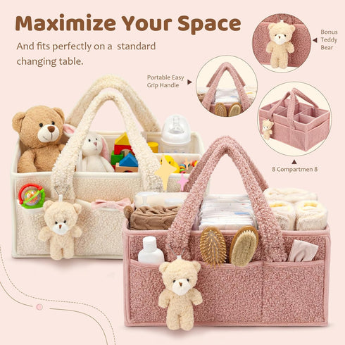 Shinylin 2 Pack Diaper Caddy Organizer Baby Caddy Organizer with Handle Nursery Storage Bin and Car Storage Basket