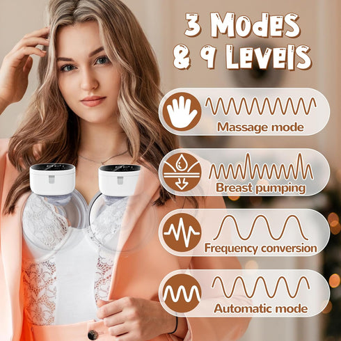 OTEEIDA MY-376 3 &9 24mm 2 Pack Hands Free Breast Pump Wearable - Strong Suction & Low Noise Wearable Breastfeeding