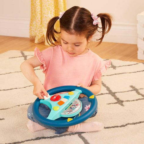 2 B. toys Woofer's Musical Driving Wheel Pretend Play Steering Wheel with Music, Sounds & Lights for Toddlers, Kids