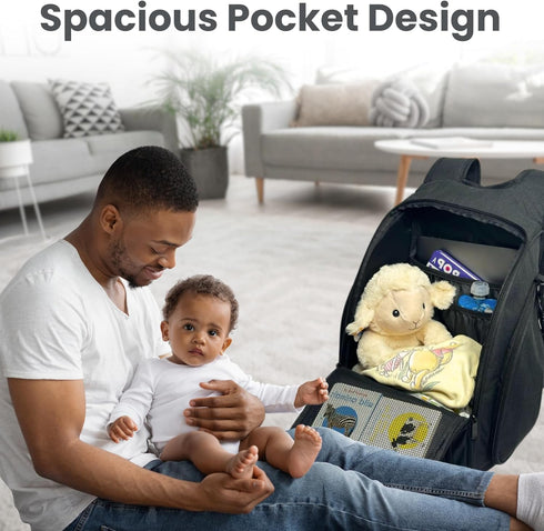 Backpack JOHAR Diaper - Spacious, Waterproof with Changing Pad, Insulated Pockets, Anti-Theft Pocket - Black