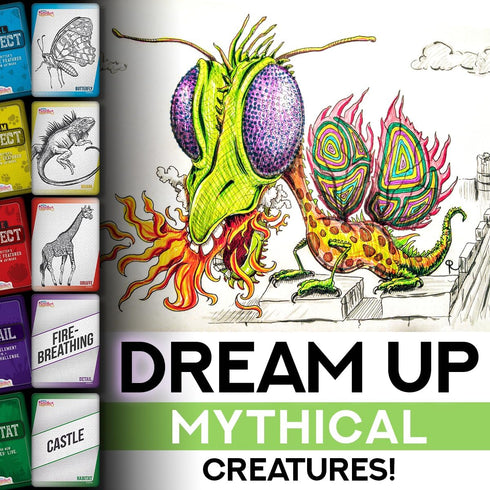 Mythical Creatures Drawing Art Prompts for Kids to Sketch Funny Animals Together! 150 Prompt Cards for Creative Games,