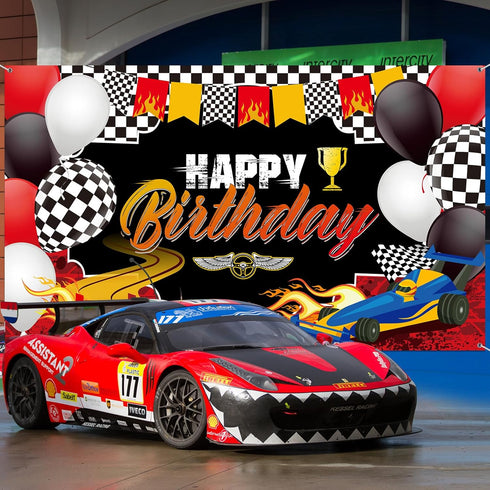 Car Racing Happy Birthday Backdrop, Car Themed Party Decorations, Photo Background for Birthday Photography Decor