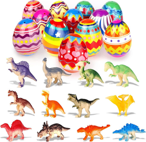 12 Pack Tinabless Prefilled Easter Eggs with Dinosaur Toys, Easter Eggs for Kids, Easter Basket Stuffers, Egg Hunt