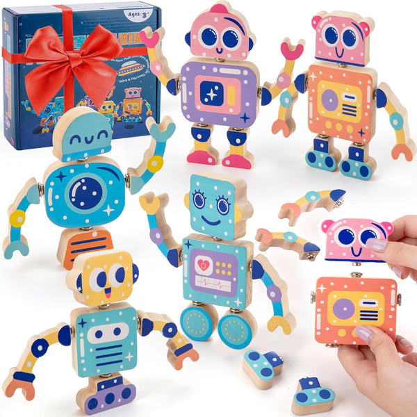 KODATEK Wooden Snap-Together Building Toys, STEM Building Blocks, Take Apart Toys Playset,