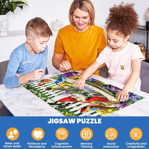 500 500 20.5 15 Pieces Puzzle for Adults,Birds Bath Flower Fence Puzzle,Recycled Cardboard Animals Jigsaw Puzzle