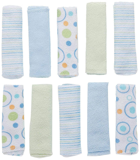 Spasilk Soft Terry Washcloth Wipes Set for Newborns, Pack of 10, Blue Circles