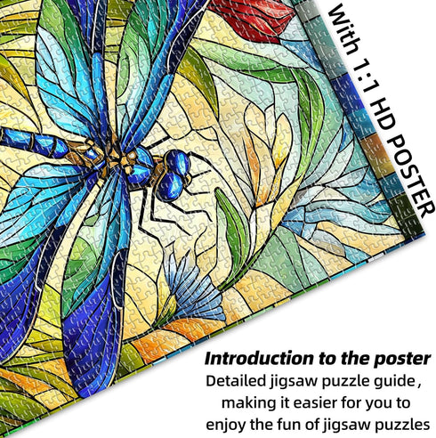 1000 1000 27.5x19.7 Sutinban Stained Glass Dragonfly Piece Puzzles, Jigsaw Puzzle Pieces for Adults, Coolest Adult