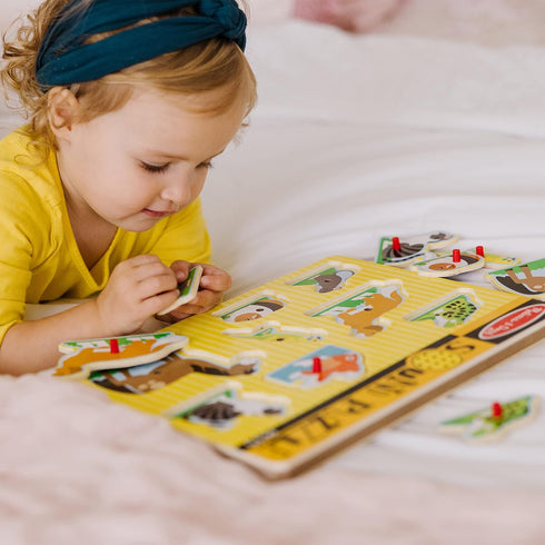 Melissa & Doug Pets Sound Puzzle - Wooden Peg Puzzle with Sound Effects (8 pcs) for Toddlers and Preschoolers